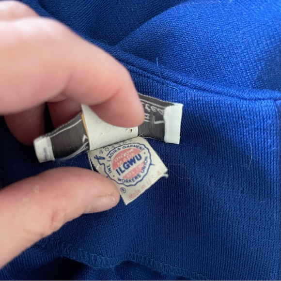 Vintage 80s David Warren Blue Knit Dress Midi Wool Gold Buttons Money ILGWU 10 P - Picture 9 of 10